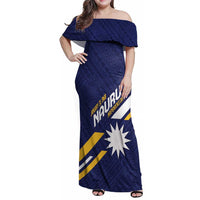 Personalised Happy Nauru Independence Day Family Matching Off Shoulder Maxi Dress and Hawaiian Shirt Polynesian Pattern LT05 Mom's Dress Blue - Polynesian Pride