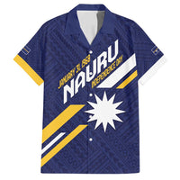 Personalised Happy Nauru Independence Day Family Matching Off Shoulder Short Dress and Hawaiian Shirt Polynesian Pattern LT05 Dad's Shirt - Short Sleeve Blue - Polynesian Pride