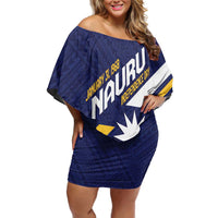 Personalised Happy Nauru Independence Day Family Matching Off Shoulder Short Dress and Hawaiian Shirt Polynesian Pattern LT05 Mom's Dress Blue - Polynesian Pride