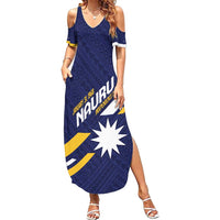 Personalised Happy Nauru Independence Day Family Matching Summer Maxi Dress and Hawaiian Shirt Polynesian Pattern LT05 Mom's Dress Blue - Polynesian Pride