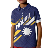 Personalised Happy Nauru Independence Day Kid Polo Shirt Polynesian Pattern