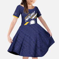 Personalised Happy Nauru Independence Day Kid Short Sleeve Dress Polynesian Pattern LT05 KID Blue - Polynesian Pride