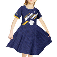 Personalised Happy Nauru Independence Day Kid Short Sleeve Dress Polynesian Pattern LT05 - Polynesian Pride