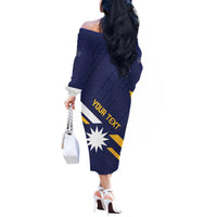 Personalised Happy Nauru Independence Day Off The Shoulder Long Sleeve Dress Polynesian Pattern LT05 - Polynesian Pride