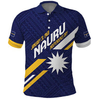 Personalised Happy Nauru Independence Day Polo Shirt Polynesian Pattern LT05 Blue - Polynesian Pride