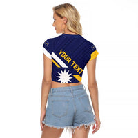 Personalised Happy Nauru Independence Day Raglan Cropped T Shirt Polynesian Pattern LT05 - Polynesian Pride