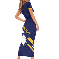 Personalised Happy Nauru Independence Day Short Sleeve Bodycon Dress Polynesian Pattern LT05 - Polynesian Pride