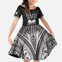 Haiti 1804 Family Matching Long Sleeve Bodycon Dress and Hawaiian Shirt Polynesian Silver Neg Maron