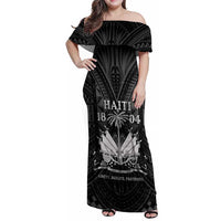 Haiti 1804 Family Matching Off Shoulder Maxi Dress and Hawaiian Shirt Polynesian Silver Neg Maron LT05 Mom's Dress Silver - Polynesian Pride