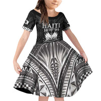 Haiti 1804 Family Matching Off Shoulder Short Dress and Hawaiian Shirt Polynesian Silver Neg Maron LT05 Daughter's Dress Silver - Polynesian Pride