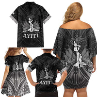 Haiti 1804 Family Matching Off Shoulder Short Dress and Hawaiian Shirt Polynesian Silver Neg Maron LT05 - Polynesian Pride