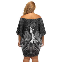 Haiti 1804 Family Matching Off Shoulder Short Dress and Hawaiian Shirt Polynesian Silver Neg Maron LT05 - Polynesian Pride