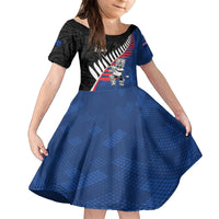 Custom New Zealand Auckland Cricket Family Matching Long Sleeve Bodycon Dress and Hawaiian Shirt With Maori Pattern LT05 Daughter's Dress Blue - Polynesian Pride