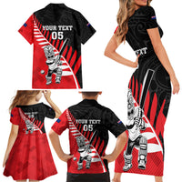Custom New Zealand Canterbury Cricket Family Matching Short Sleeve Bodycon Dress and Hawaiian Shirt With Maori Pattern LT05 - Polynesian Pride
