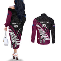 Custom New Zealand Northern Districts Cricket Couples Matching Off The Shoulder Long Sleeve Dress and Long Sleeve Button Shirt With Maori Pattern LT05 - Polynesian Pride