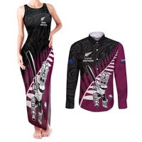 Custom New Zealand Northern Districts Cricket Couples Matching Tank Maxi Dress and Long Sleeve Button Shirt With Maori Pattern LT05 Maroon - Polynesian Pride