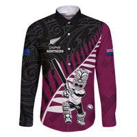 Custom New Zealand Northern Districts Cricket Family Matching Mermaid Dress and Hawaiian Shirt With Maori Pattern LT05 Dad's Shirt - Long Sleeve Maroon - Polynesian Pride