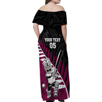 Custom New Zealand Northern Districts Cricket Family Matching Off Shoulder Maxi Dress and Hawaiian Shirt With Maori Pattern