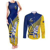 Custom New Zealand Otago Cricket Couples Matching Tank Maxi Dress and Long Sleeve Button Shirt With Maori Pattern LT05 Yellow - Polynesian Pride