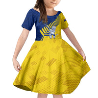 Custom New Zealand Otago Cricket Family Matching Puletasi and Hawaiian Shirt With Maori Pattern LT05 Daughter's Dress Yellow - Polynesian Pride