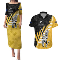Custom New Zealand Wellington Cricket Couples Matching Puletasi and Hawaiian Shirt With Maori Pattern LT05 Yellow - Polynesian Pride