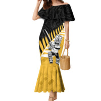 Custom New Zealand Wellington Cricket Family Matching Mermaid Dress and Hawaiian Shirt With Maori Pattern LT05 Mom's Dress Yellow - Polynesian Pride
