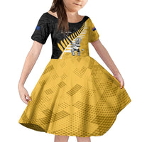 Custom New Zealand Wellington Cricket Family Matching Tank Maxi Dress and Hawaiian Shirt With Maori Pattern LT05 Daughter's Dress Yellow - Polynesian Pride
