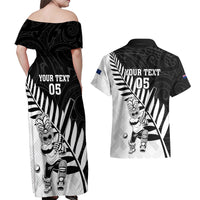 Custom New Zealand Cricket Couples Matching Off Shoulder Maxi Dress and Hawaiian Shirt With Maori Pattern LT05 - Polynesian Pride