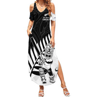 Custom New Zealand Cricket Family Matching Summer Maxi Dress and Hawaiian Shirt With Maori Pattern LT05 Mom's Dress Black - Polynesian Pride