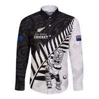 Custom New Zealand Cricket Long Sleeve Button Shirt With Maori Pattern LT05 Unisex Black - Polynesian Pride