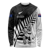 Custom New Zealand Cricket Long Sleeve Shirt With Maori Pattern LT05 Unisex Black - Polynesian Pride