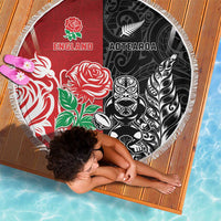 New Zealand And England Rugby Beach Blanket Maori Tiki With Red Rose Together LT05 - Polynesian Pride