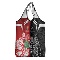 New Zealand And England Rugby Grocery Bag Maori Tiki With Red Rose Together LT05 - Polynesian Pride