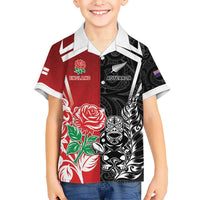 New Zealand And England Rugby Custom Hawaiian Shirt Maori Tiki With Red Rose Together