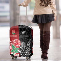 New Zealand And England Rugby Luggage Cover Maori Tiki With Red Rose Together