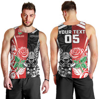 New Zealand And England Rugby Custom Men Tank Top Maori Tiki With Red Rose Together