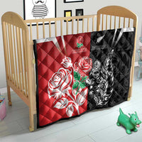 New Zealand And England Rugby Quilt Maori Tiki With Red Rose Together LT05 - Polynesian Pride