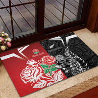 New Zealand And England Rugby Rubber Doormat Maori Tiki With Red Rose Together LT05 - Polynesian Pride