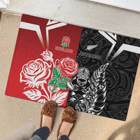New Zealand And England Rugby Rubber Doormat Maori Tiki With Red Rose Together LT05 - Polynesian Pride