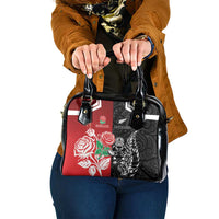 New Zealand And England Rugby Shoulder Handbag Maori Tiki With Red Rose Together LT05 One Size Red - Polynesian Pride