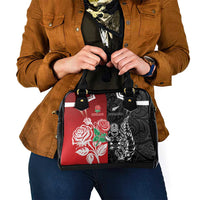New Zealand And England Rugby Shoulder Handbag Maori Tiki With Red Rose Together LT05 - Polynesian Pride