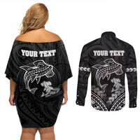 Personalised Happy Father's Day Couples Matching Off Shoulder Short Dress and Long Sleeve Button Shirt I Love You Dad Polynesian Style LT05 - Polynesian Pride