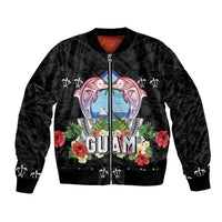 Guam Chamorro Bomber Jacket Tribal Latte Stone With Dolphins Black