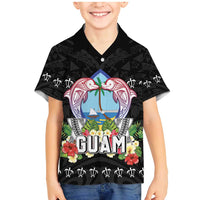 Guam Chamorro Family Matching Mermaid Dress and Hawaiian Shirt Tribal Latte Stone With Dolphins Black