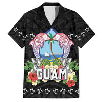 Guam Chamorro Family Matching Short Sleeve Bodycon Dress and Hawaiian Shirt Tribal Latte Stone With Dolphins Black