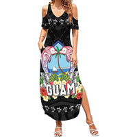 Guam Chamorro Family Matching Summer Maxi Dress and Hawaiian Shirt Tribal Latte Stone With Dolphins Black