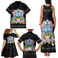 Guam Chamorro Family Matching Tank Maxi Dress and Hawaiian Shirt Tribal Latte Stone With Dolphins Black