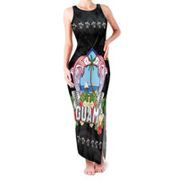 Guam Chamorro Family Matching Tank Maxi Dress and Hawaiian Shirt Tribal Latte Stone With Dolphins Black