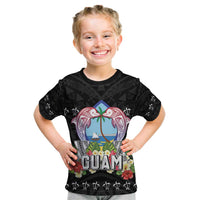 Guam Chamorro Kid T Shirt Tribal Latte Stone With Dolphins Black LT05 Black - Polynesian Pride