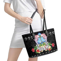 Guam Chamorro Leather Tote Bag Tribal Latte Stone With Dolphins Black